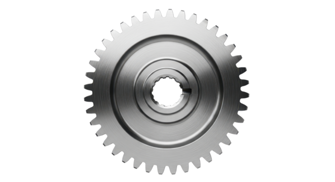 Silver gear machinery component isolated PNG with Transparent Background