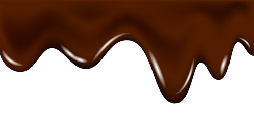 Realistic dark chocolate falling drops, dripping melted liquid cocoa cream.
