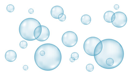 Micellar water, blue air bubble background.