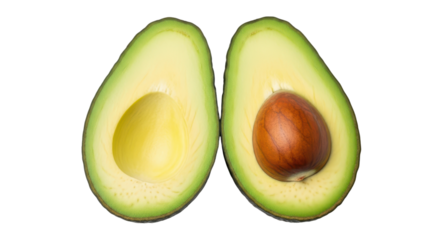 Halved avocado showing flesh and seed isolated PNG with Transparent Background