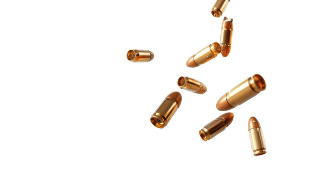 Bullets flying with explosive impact on transparent background