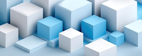 Obraz premium 2D flat abstract geometric cubic medical light blue concept. Colorful 3D cubes arranged in a dynamic geometric composition.