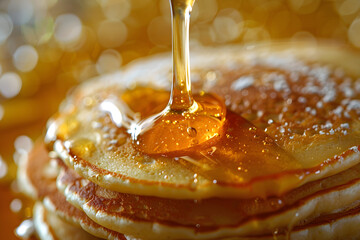 Pancakes Drenched in Golden Syrup Delicious Breakfast Still Life