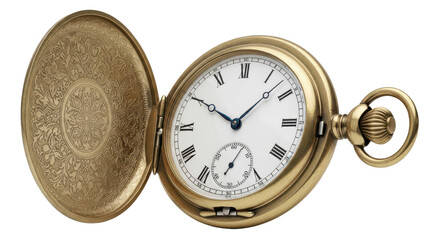 Vintage gold pocket watch with open lid isolated PNG with Transparent Background