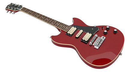 Obraz premium Red electric guitar instrument close-up studio shot isolated PNG with Transparent Background