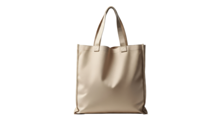 Beige tote bag made of leather for shopping isolated PNG with Transparent Background