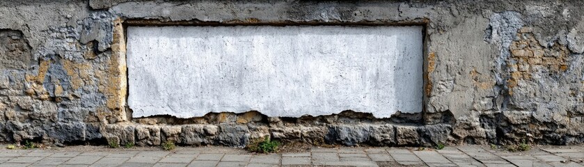 Obraz premium Missing poster template stuck on street wall concept. Weathered wall with white space for creative art or signage.