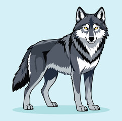 Stylized Gray Wolf Standing Vector Illustration.