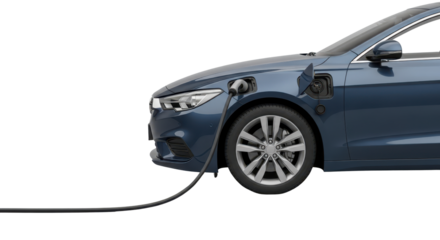 Electric car charging with cable plugged in for sustainable transportation isolated PNG with Transparent Background