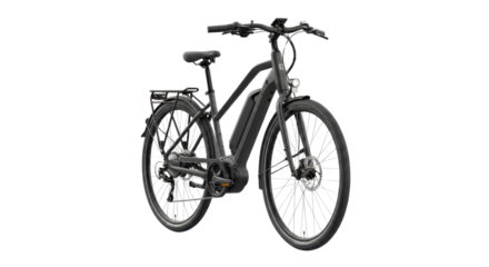 Black electric bicycle for commuting and recreation isolated PNG with Transparent Background