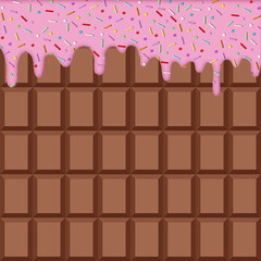 Milk Chocolate Bar with Dripping Pink Strawberry Glaze and Sprinkles