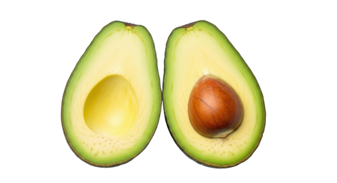 Halved avocado fruit with seed isolated PNG with Transparent Background