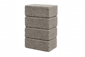 Concrete bricks stacked in a column, representing construction work, repair, and architectural elements, on a transparent background