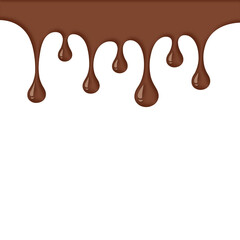 Glossy Chocolate Drops Dripping from Top Border