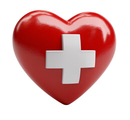 Obraz premium Red heart with white cross isolated on transparent background, healthcare concept