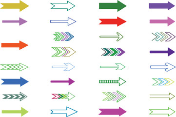 Fototapeta premium Large collection of diverse arrow shapes and styles in various colors on a white background arrows direction