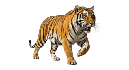 Walking tiger portrait isolated PNG with Transparent Background