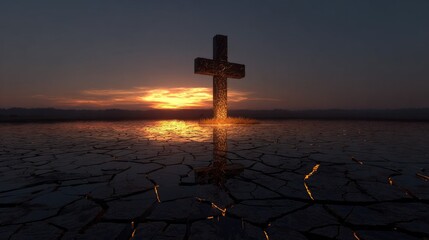 silhouette of cross in sunset