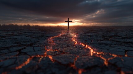 silhouette of cross in sunset