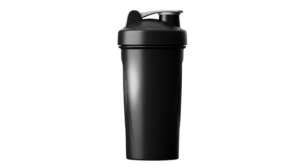 Black protein shaker for gym workout isolated PNG with Transparent Background