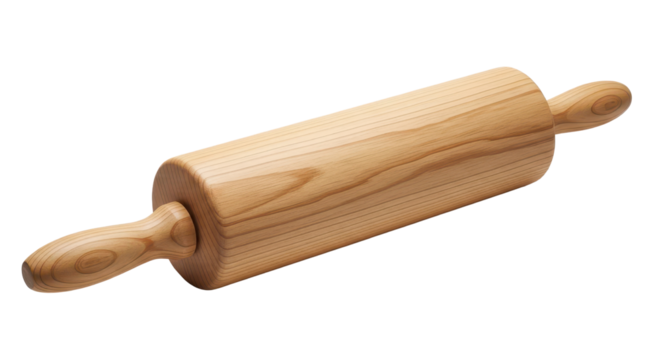 Wooden rolling pin for baking and cooking isolated PNG with Transparent Background