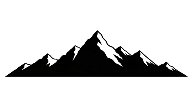 Mountain silhouette with snowy peaks for logo or travel icon isolated PNG with Transparent Background