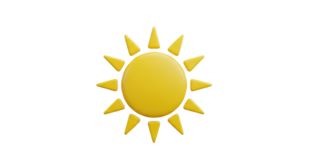 Yellow sun icon, 3D render isolated PNG with Transparent Background