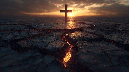 silhouette of cross in sunset