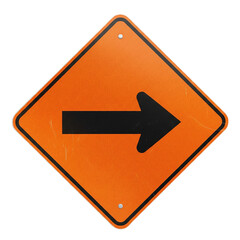 3d illustration of orange road construction sign with black arrow pointing to the right isolated on transparent background