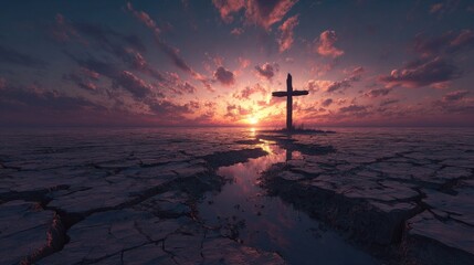 silhouette of cross in sunset