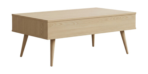 3d illustration of wooden coffee table isolated on transparent background for furniture and interior design concept