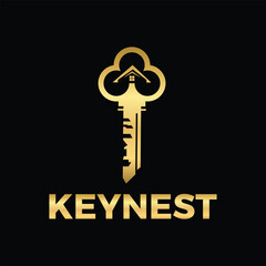 Luxury Real Estate Logo Golden Home Shaped Key Symbol on Black Background, Premium Property Investment Icon Vector, Elegant Gold Key to Home Logo Design, Security, Ownership,