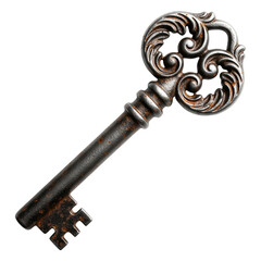 3d illustration of antique ornate key isolated on transparent background vintage metal key with intricate design and rusty texture