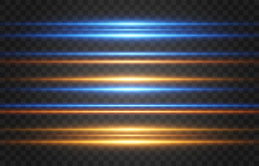Abstract lights lines on png. Vector laser beams. Glowing streaks on dark background. Luminous neon lines isolated on trasparent backgound.