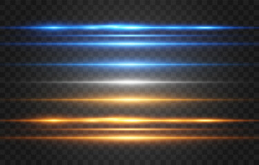 Abstract lights lines on png. Vector laser beams. Glowing streaks on dark background. Luminous neon lines isolated on trasparent backgound.
