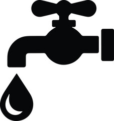 Faucet Silhouette with Water Drop Isolated