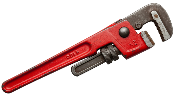 3d illustration of red pipe wrench isolated on transparent background, sturdy tool for plumbing and construction tasks, showcasing its robust design - Powered by Adobe