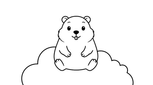 Animated white bear character waving sitting on cloud cartoon illustration