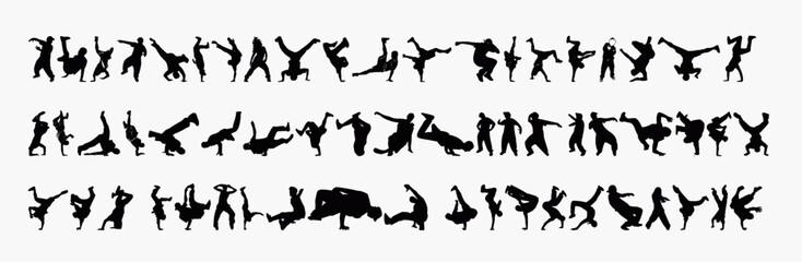 Collection of breakdance silhouette icons on a white background