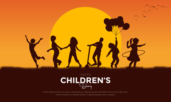 Happy Childern's Day Post and Greeting Card. Modern Childern's Day Background with Text and kids playing Vector Illustration