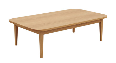 3d illustration of simple and elegant wooden coffee table with light finish isolated on transparent background for living room