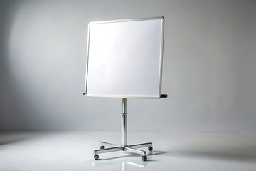 Empty white flip chart on a metal stand with adjustable height in a studio setting