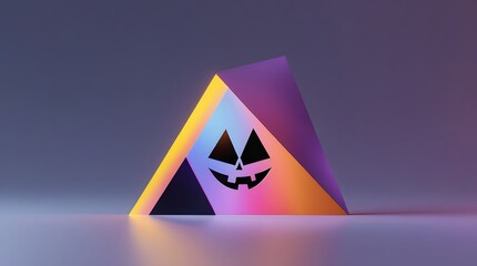 Geometric halloween pumpkin pyramid with gradient lighting and spooky face