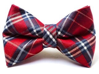 Classic red tartan plaid bow tie isolated on white background for formal occasions