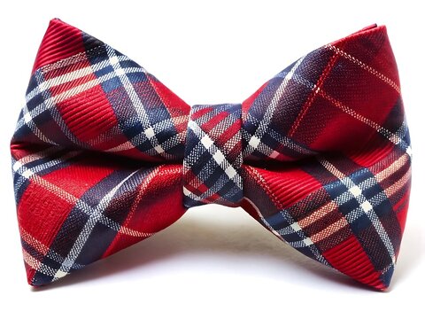 Classic red tartan plaid bow tie isolated on white background for formal occasions