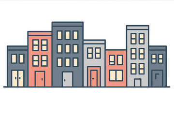 Naklejka premium Colorful urban buildings in a row featuring modern flat design city architecture