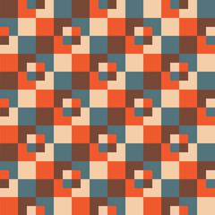 Pattern created from cream, orange, brown and blue-grey squares