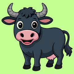 Cute Happy Cartoon Bull – Smiling Farm Animal Illustration on Green Background