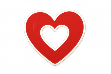 Red heart symbol with inner white border representing love, romance, and valentine's day on transparent background