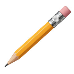 3d illustration of closeup of yellow pencil with pink eraser isolated on transparent background, perfect for school or office use